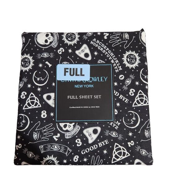 Cynthia Rowley Other - Cynthia Rowley Halloween Black FULL Sheet Set Stars Moon Skull Ouija Board
